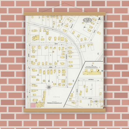 Old map wall art mockup — magnetic wood frame on brick wall — Sanborn Fire Insurance Map from Attleboro, Bristol County, Massachusetts (1905), Sheet #0003