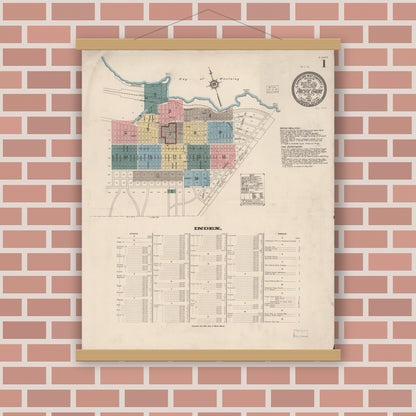 Old map wall art mockup — magnetic wood frame on brick wall — Sanborn Fire Insurance Map from Pacific Grove, Monterey County, California (1914) - Complete Map Set