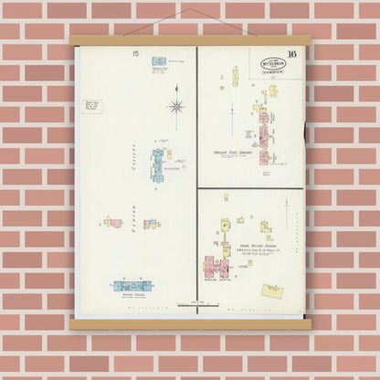 Old map wall art mockup — magnetic wood frame on brick wall — Sanborn Fire Insurance Map from Mount Vernon, Knox County, Ohio (1897), Sheet #0016