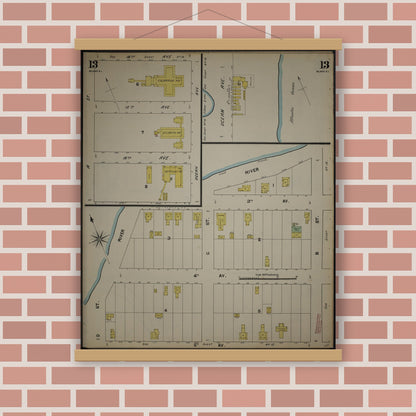 Old map wall art mockup — magnetic wood frame on brick wall — Sanborn Fire Insurance Map from New Jersey Coast, New Jersey Coast, New Jersey (1890), Sheet #0013
