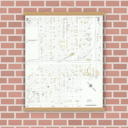 Old map wall art mockup — magnetic wood frame on brick wall — Sanborn Fire Insurance Map from Mathis, San Patricio County, Texas (1950), Sheet #0003