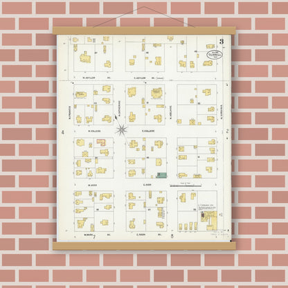 Old map wall art mockup — magnetic wood frame on brick wall — Sanborn Fire Insurance Map from Terrell, Kaufman County, Texas (1902), Sheet #0003