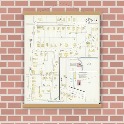 Old map wall art mockup — magnetic wood frame on brick wall — Sanborn Fire Insurance Map from Tyler, Smith County, Texas (1912), Sheet #0012