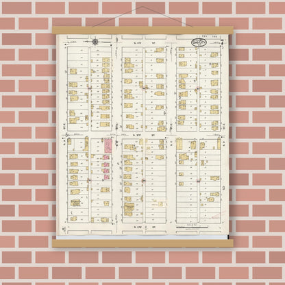 Old map wall art mockup — magnetic wood frame on brick wall — Sanborn Fire Insurance Map from Gas City, Grant County, Indiana (1932), Sheet #0007
