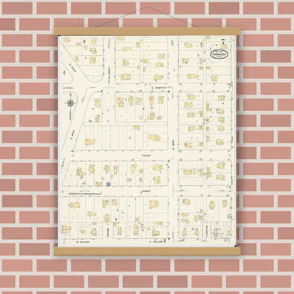 Old map wall art mockup — magnetic wood frame on brick wall — Sanborn Fire Insurance Map from Fairmont, Martin County, Minnesota (1911), Sheet #0007