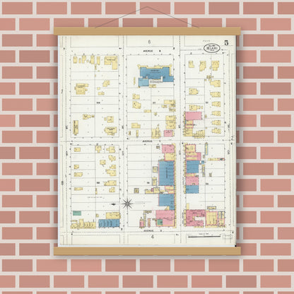 Old map wall art mockup — magnetic wood frame on brick wall — Sanborn Fire Insurance Map from Miami, Dade County, Florida (1906), Sheet #0005