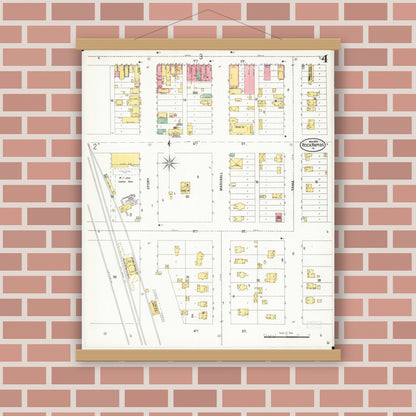 Old map wall art mockup — magnetic wood frame on brick wall — Sanborn Fire Insurance Map from Rock Rapids, Lyon County, Iowa (1899), Sheet #0004