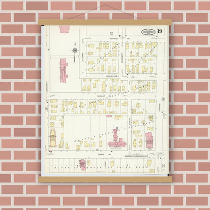 Old map wall art mockup — magnetic wood frame on brick wall — Sanborn Fire Insurance Map from Menominee, Menominee County, Michigan (1913), Sheet #0019