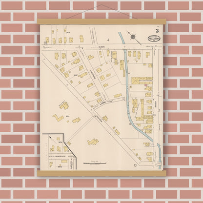 Old map wall art mockup — magnetic wood frame on brick wall — Sanborn Fire Insurance Map from Wellsboro, Tioga County, Pennsylvania (1922), Sheet #0003