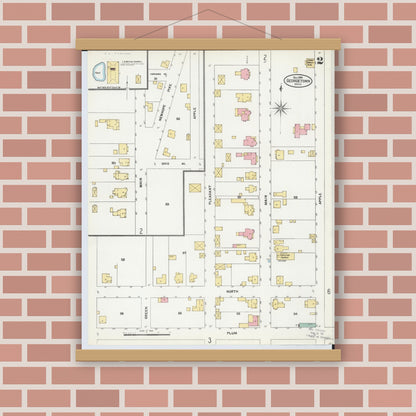Old map wall art mockup — magnetic wood frame on brick wall — Sanborn Fire Insurance Map from Georgetown, Brown County, Ohio (1904), Sheet #0002