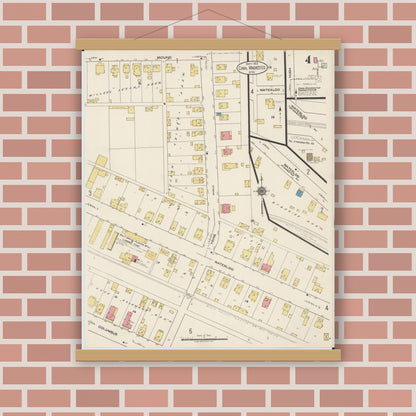 Old map wall art mockup — magnetic wood frame on brick wall — Sanborn Fire Insurance Map from Canal Winchester, Franklin County, Ohio (1922), Sheet #0004