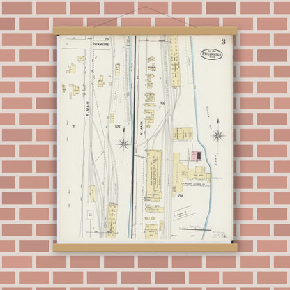 Old map wall art mockup — magnetic wood frame on brick wall — Sanborn Fire Insurance Map from Stillwater, Washington County, Minnesota (1888), Sheet #0003