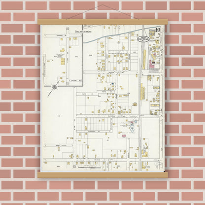 Old map wall art mockup — magnetic wood frame on brick wall — Sanborn Fire Insurance Map from Daytona, Volusia County, Florida (1916), Sheet #0010