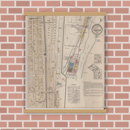 Old map wall art mockup — magnetic wood frame on brick wall — Sanborn Fire Insurance Map from Trenton, Wayne County, Michigan (1922) - Complete Map Set