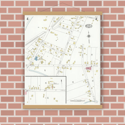 Old map wall art mockup — magnetic wood frame on brick wall — Sanborn Fire Insurance Map from Walpole, Norfolk County, Massachusetts (1927), Sheet #0004