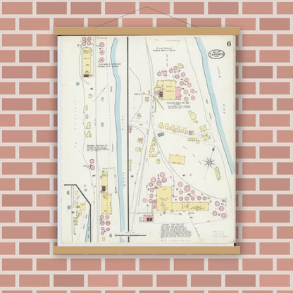 Old map wall art mockup — magnetic wood frame on brick wall — Sanborn Fire Insurance Map from Toronto, Jefferson County, Ohio (1897), Sheet #0006