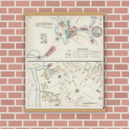 Old map wall art mockup — magnetic wood frame on brick wall — Sanborn Fire Insurance Map from Millbury, Worcester County, Massachusetts (1888) - Complete Map Set