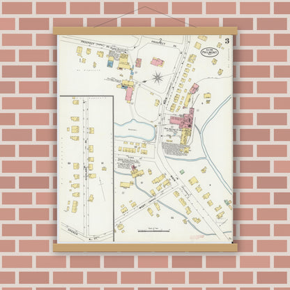 Old map wall art mockup — magnetic wood frame on brick wall — Sanborn Fire Insurance Map from Philmont, Columbia County, New York (1898), Sheet #0003