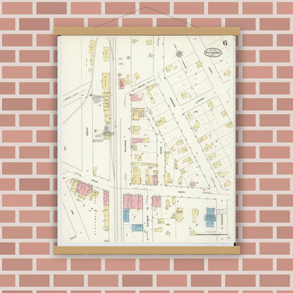 Old map wall art mockup — magnetic wood frame on brick wall — Sanborn Fire Insurance Map from Richmond, Macomb County, Michigan (1913), Sheet #0006