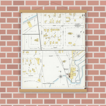 Old map wall art mockup — magnetic wood frame on brick wall — Sanborn Fire Insurance Map from Cadillac, Wexford County, Michigan (1900), Sheet #0011