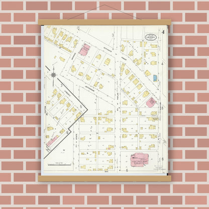 Old map wall art mockup — magnetic wood frame on brick wall — Sanborn Fire Insurance Map from Leipsic, Putnam County, Ohio (1910), Sheet #0004