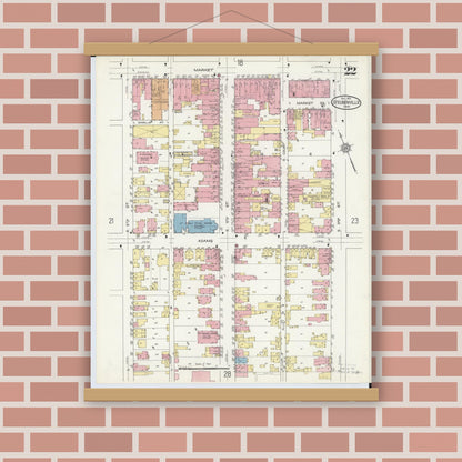 Old map wall art mockup — magnetic wood frame on brick wall — Sanborn Fire Insurance Map from Steubenville, Jefferson County, Ohio (1913), Sheet #0022