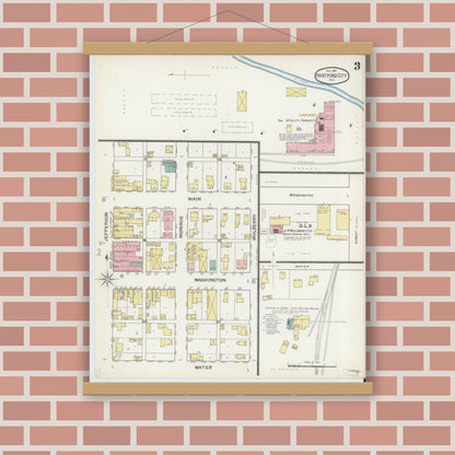 Old map wall art mockup — magnetic wood frame on brick wall — Sanborn Fire Insurance Map from Hartford City, Blackford County, Indiana (1892), Sheet #0003