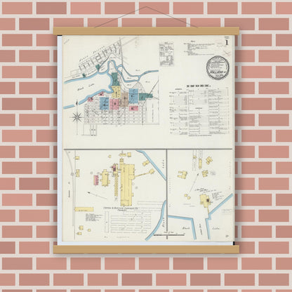 Old map wall art mockup — magnetic wood frame on brick wall — Sanborn Fire Insurance Map from Holland, Ottawa County, Michigan (1893) - Complete Map Set
