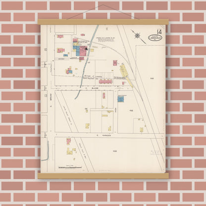 Old map wall art mockup — magnetic wood frame on brick wall — Sanborn Fire Insurance Map from Lansdale, Montgomery County, Pennsylvania (1922), Sheet #0014