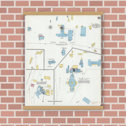 Old map wall art mockup — magnetic wood frame on brick wall — Sanborn Fire Insurance Map from Faribault, Rice County, Minnesota (1905), Sheet #0016