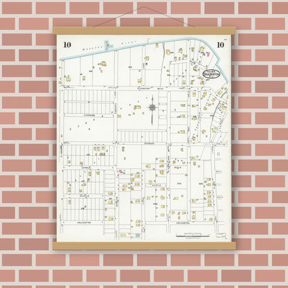 Old map wall art mockup — magnetic wood frame on brick wall — Sanborn Fire Insurance Map from Bradentown, Manatee County, Florida (1926), Sheet #0010