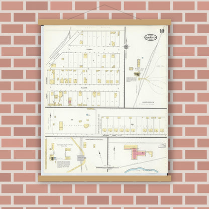 Old map wall art mockup — magnetic wood frame on brick wall — Sanborn Fire Insurance Map from Iron River, Iron County, Michigan (1917), Sheet #0010