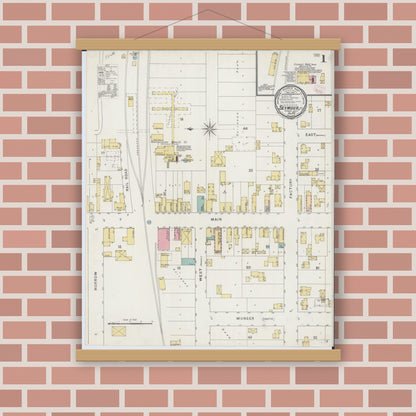 Old map wall art mockup — magnetic wood frame on brick wall — Sanborn Fire Insurance Map from Seymour, Outagamie County, Wisconsin (1894) - Complete Map Set