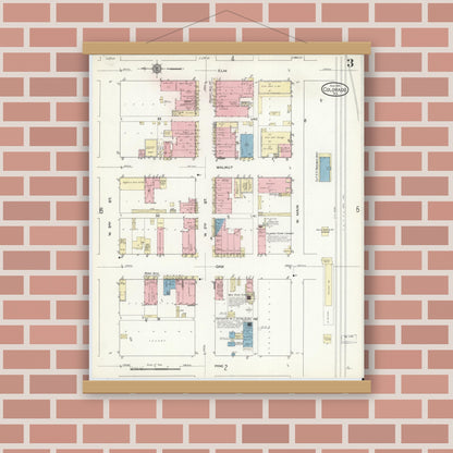 Old map wall art mockup — magnetic wood frame on brick wall — Sanborn Fire Insurance Map from Colorado, Mitchell County, Texas (1914), Sheet #0003
