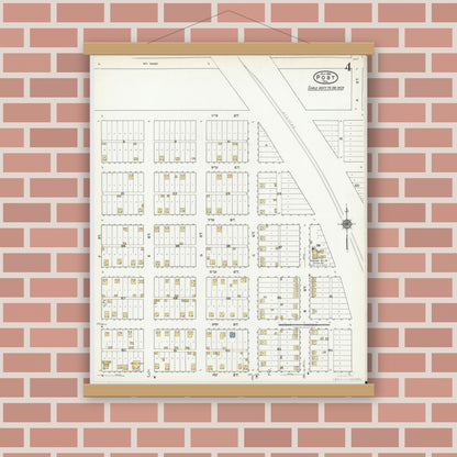Old map wall art mockup — magnetic wood frame on brick wall — Sanborn Fire Insurance Map from Post, Garza County, Texas (1921), Sheet #0004