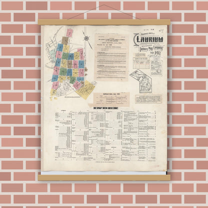 Old map wall art mockup — magnetic wood frame on brick wall — Sanborn Fire Insurance Map from Laurium, Houghton County, Michigan (1949) - Complete Map Set