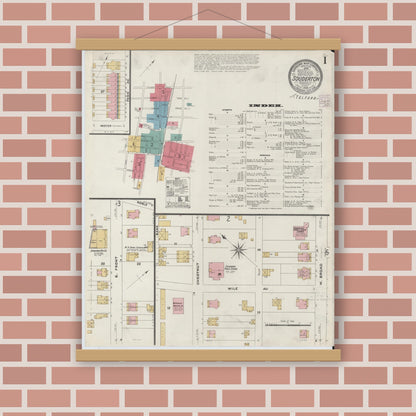 Old map wall art mockup — magnetic wood frame on brick wall — Sanborn Fire Insurance Map from Souderton, Montgomery County, Pennsylvania (1908) - Complete Map Set