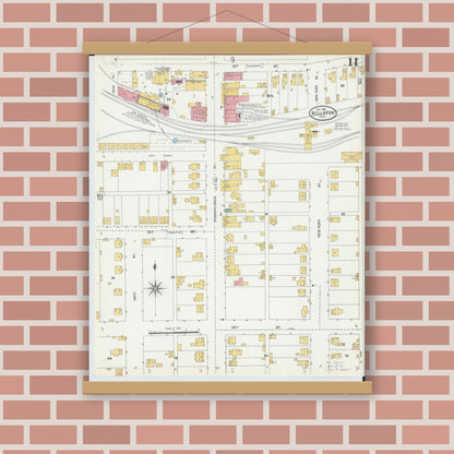 Old map wall art mockup — magnetic wood frame on brick wall — Sanborn Fire Insurance Map from Wellston, Jackson County, Ohio (1904), Sheet #0011