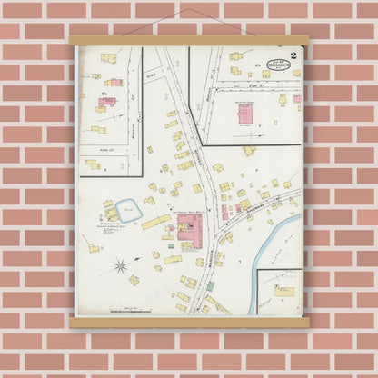 Old map wall art mockup — magnetic wood frame on brick wall — Sanborn Fire Insurance Map from Coxsackie, Greene County, New York (1895), Sheet #0002