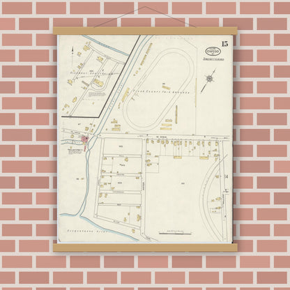 Old map wall art mockup — magnetic wood frame on brick wall — Sanborn Fire Insurance Map from Owego, Tioga County, New York (1915), Sheet #0015