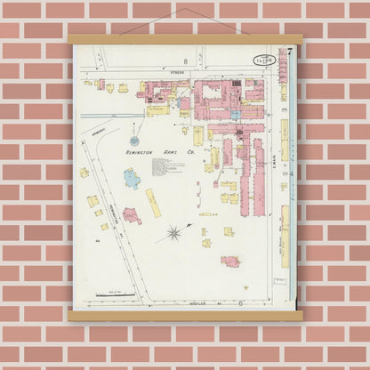 Old map wall art mockup — magnetic wood frame on brick wall — Sanborn Fire Insurance Map from Ilion, Herkimer County, New York (1897), Sheet #0007