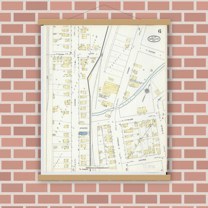 Old map wall art mockup — magnetic wood frame on brick wall — Sanborn Fire Insurance Map from Cadillac, Wexford County, Michigan (1914), Sheet #0006