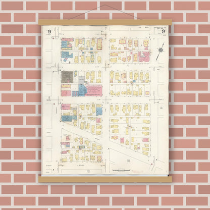 Old map wall art mockup — magnetic wood frame on brick wall — Sanborn Fire Insurance Map from Michigan City, La Porte County, Indiana (1948), Sheet #0009