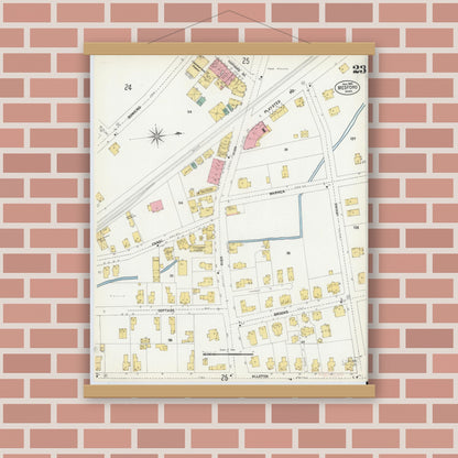 Old map wall art mockup — magnetic wood frame on brick wall — Sanborn Fire Insurance Map from Medford, Middlesex County, Massachusetts (1903), Sheet #0023