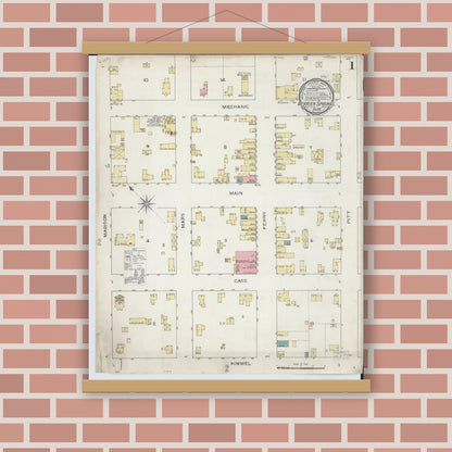 Old map wall art mockup — magnetic wood frame on brick wall — Sanborn Fire Insurance Map from Berrien Springs, Berrien County, Michigan (1893) - Complete Map Set