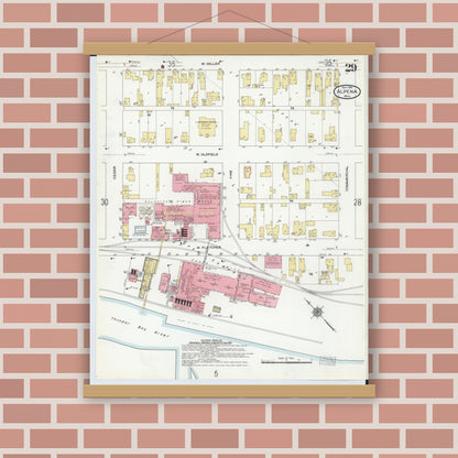 Old map wall art mockup — magnetic wood frame on brick wall — Sanborn Fire Insurance Map from Alpena, Alpena County, Michigan (1910), Sheet #0029