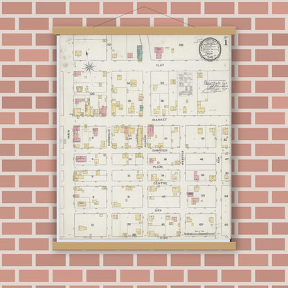 Old map wall art mockup — magnetic wood frame on brick wall — Sanborn Fire Insurance Map from Troy, Madison County, Illinois (1893), Sheet #0001