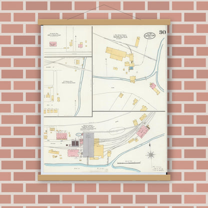 Old map wall art mockup — magnetic wood frame on brick wall — Sanborn Fire Insurance Map from Ironton, Lawrence County, Ohio (1904), Sheet #0030