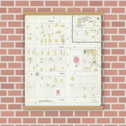 Old map wall art mockup — magnetic wood frame on brick wall — Sanborn Fire Insurance Map from Litchfield, Meeker County, Minnesota (1903), Sheet #0004