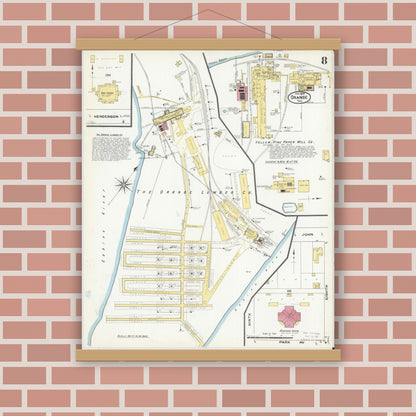 Old map wall art mockup — magnetic wood frame on brick wall — Sanborn Fire Insurance Map from Orange, Orange County, Texas (1909), Sheet #0008